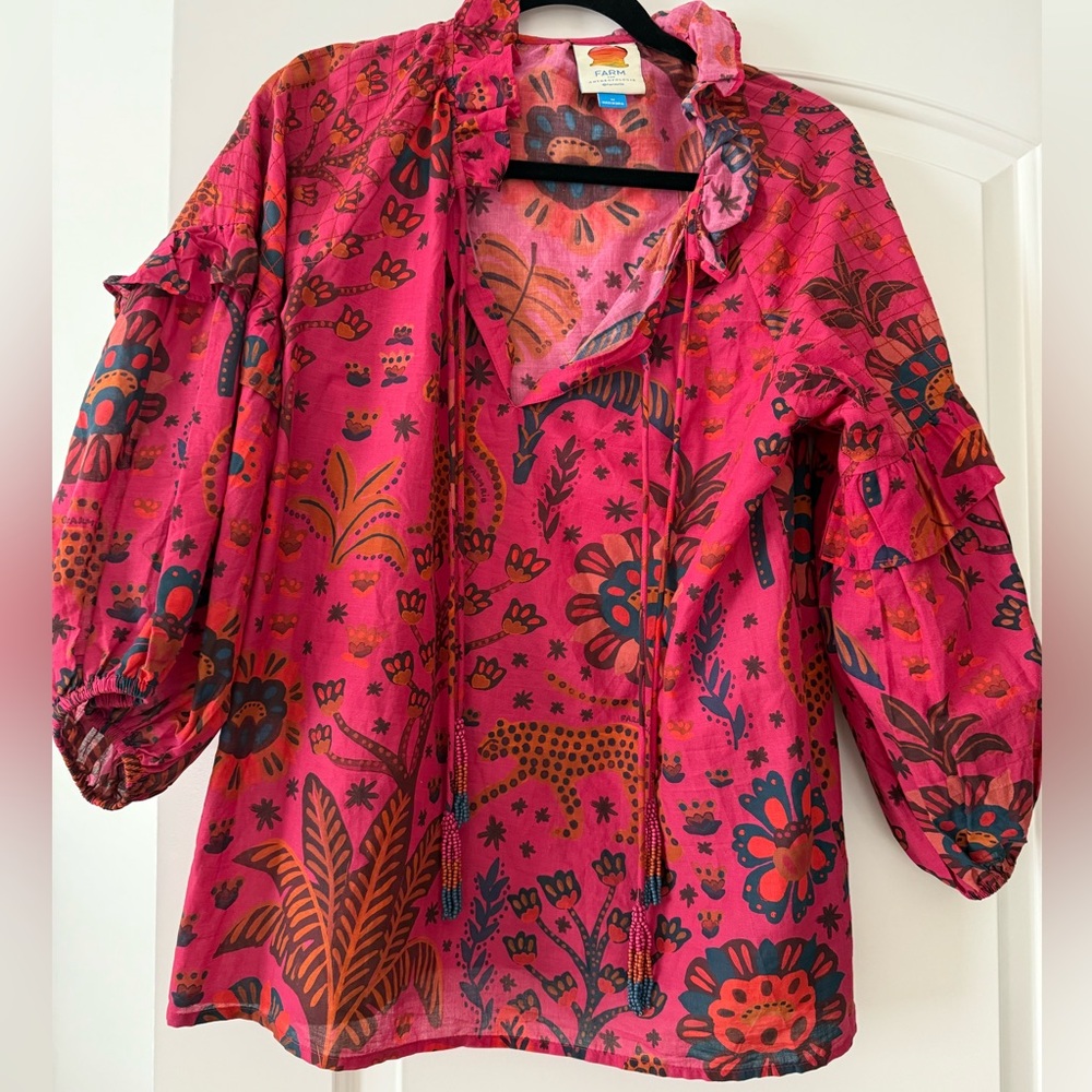 Farm Rio Puff-Sleeve Tie Blouse M